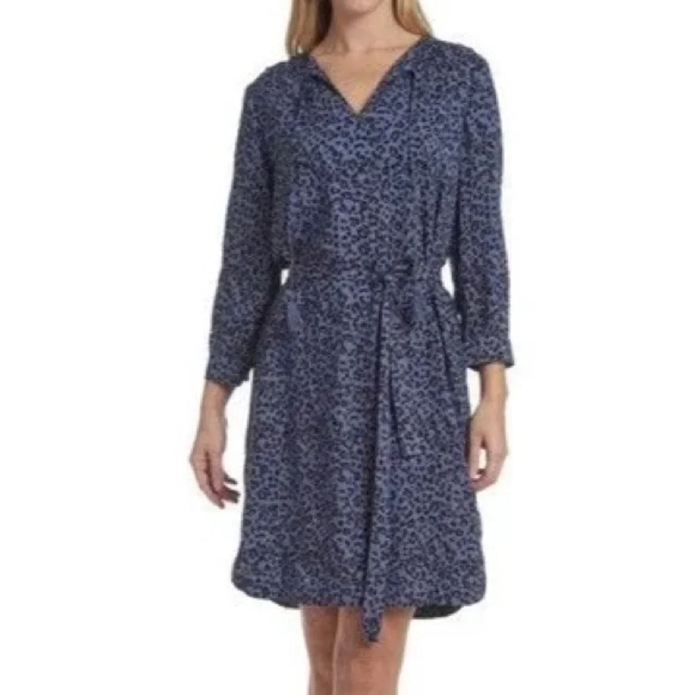 BeachLunchLounge Riley Dress Blue Leopard Animal Print NWT Belt Size Large